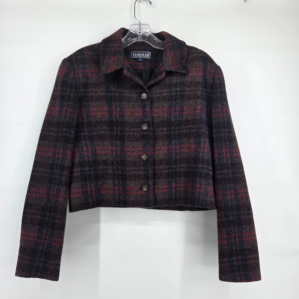 Harold's Wool Mohair Jacket 8 Plaid Cropped Dark Academia Equestrian Vintage USA